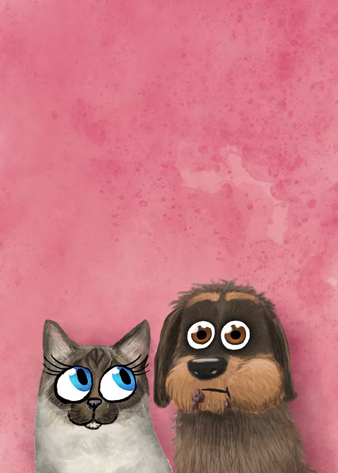 cute cartoon cat and dog