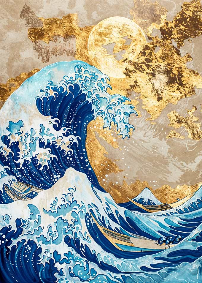 The Great Wave with Sun