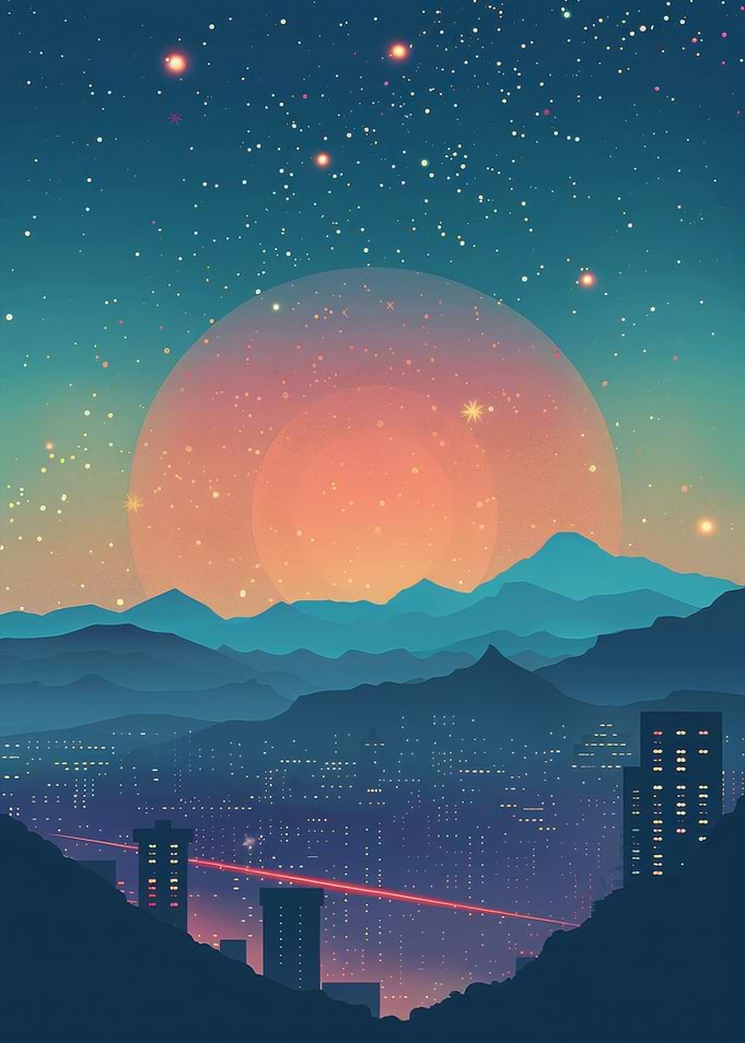 Retro City Mountain Sky