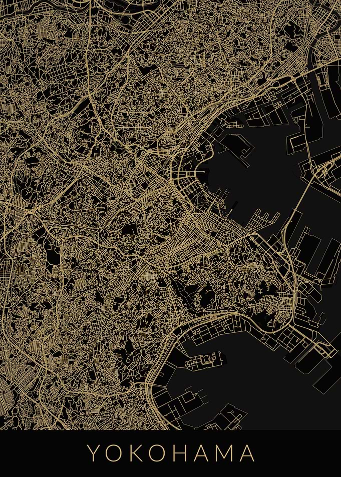 Yokohama Map Black Gold