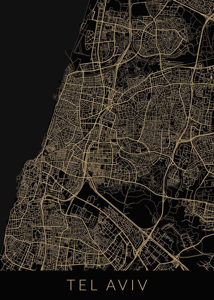 Tel Aviv Map Black Gold