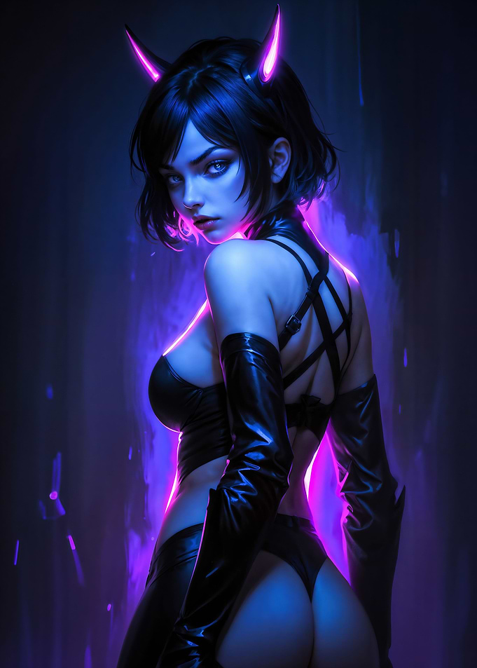 Sexy Girl with Neon Horns