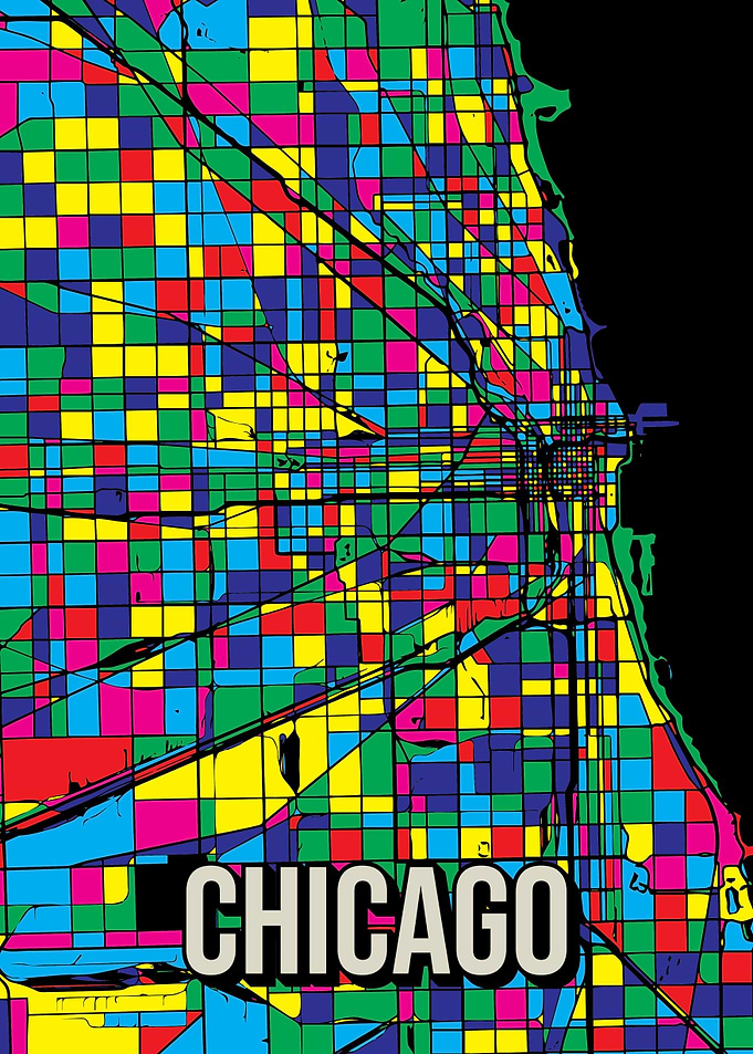 Chicago Colorful City Map