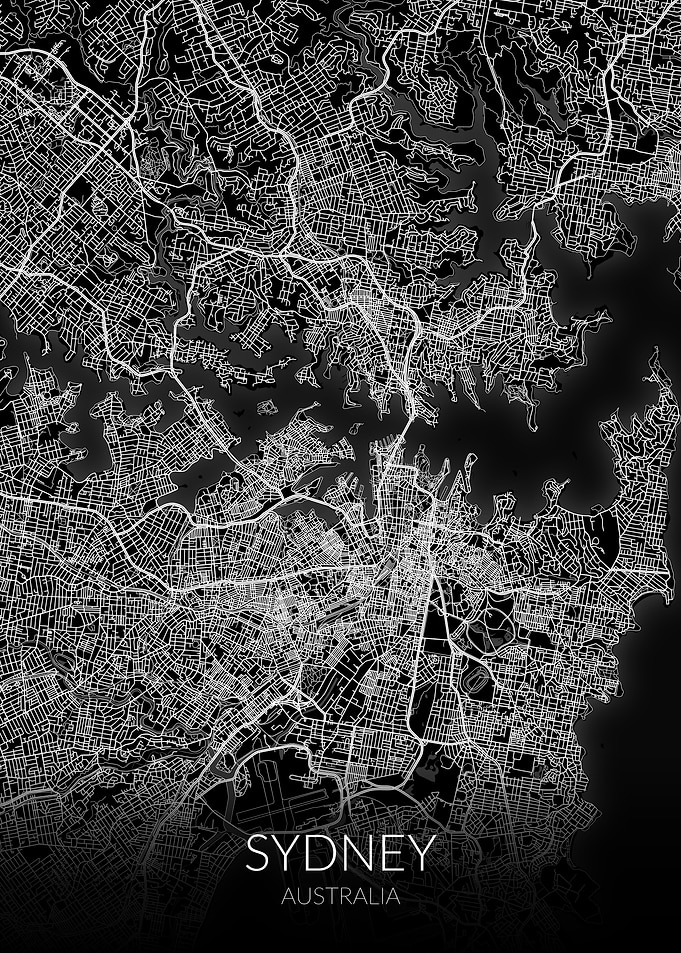 Sydney Black White Map