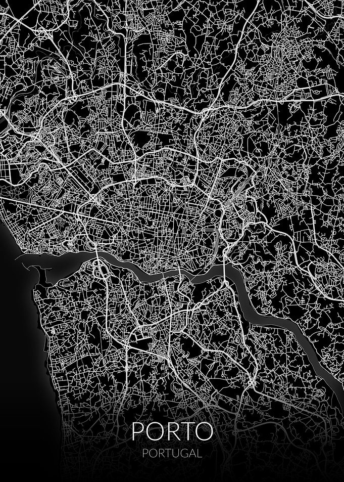 Porto Black White Map
