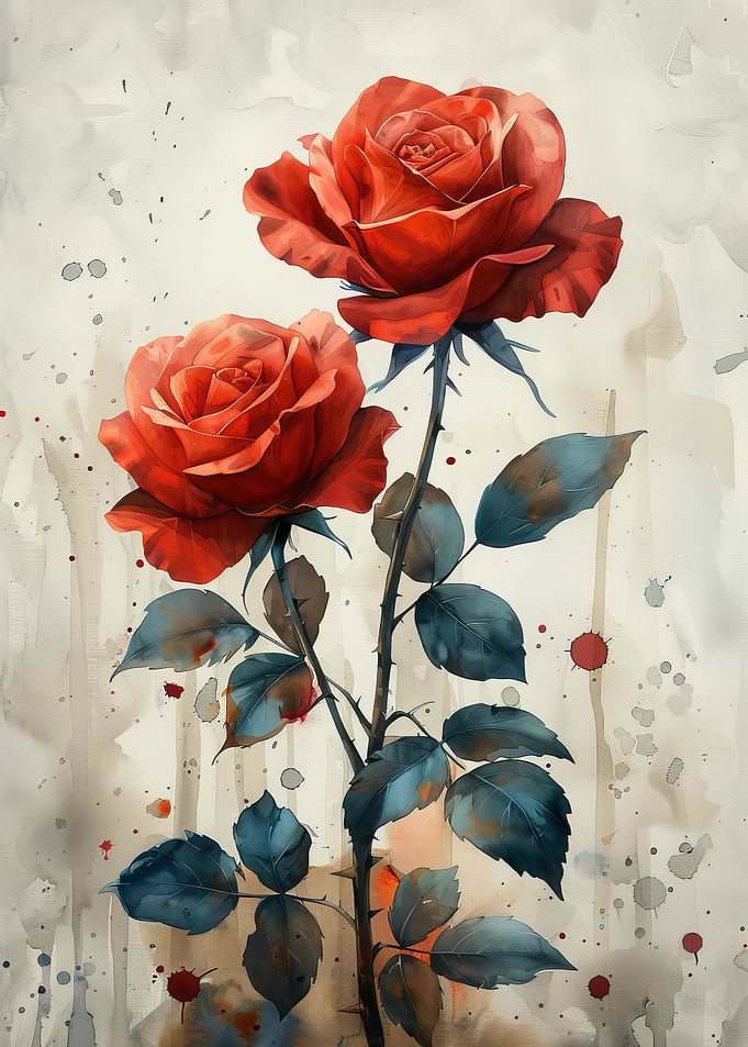 Crimson Rose Flower Duet