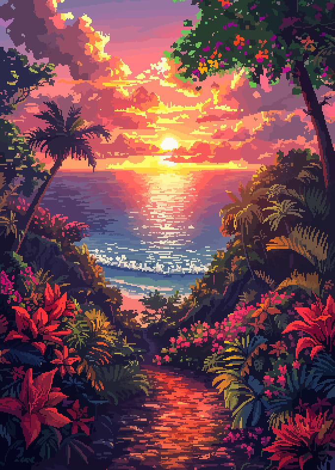 Hawaii Sunset Pixel Art