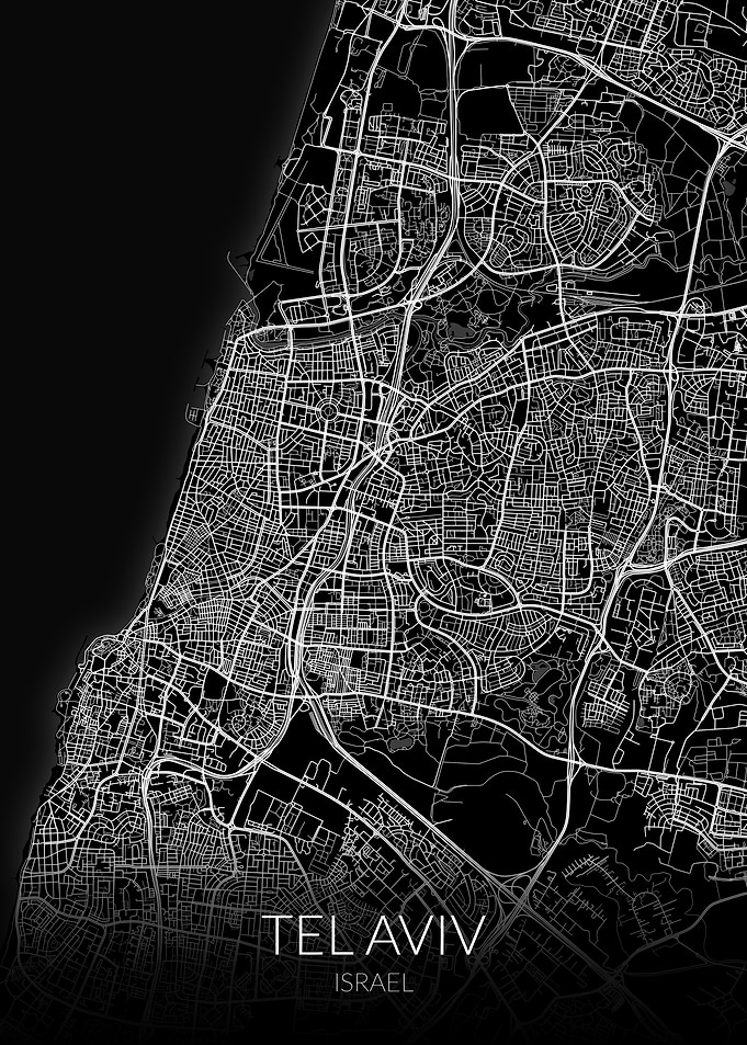 Tel Aviv Black White Map