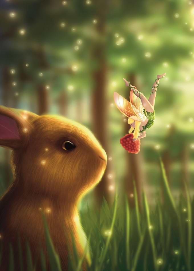 Fairy feeding bunny