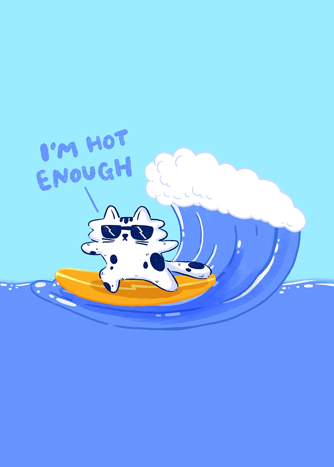 Cat Is Surfing On The Sea