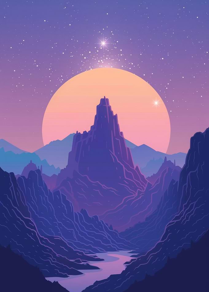Retro Mountain Moon