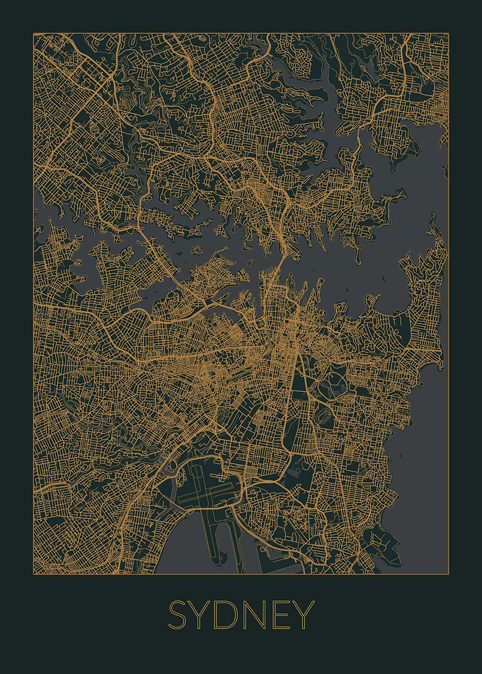 Sydney Gray Orange Map