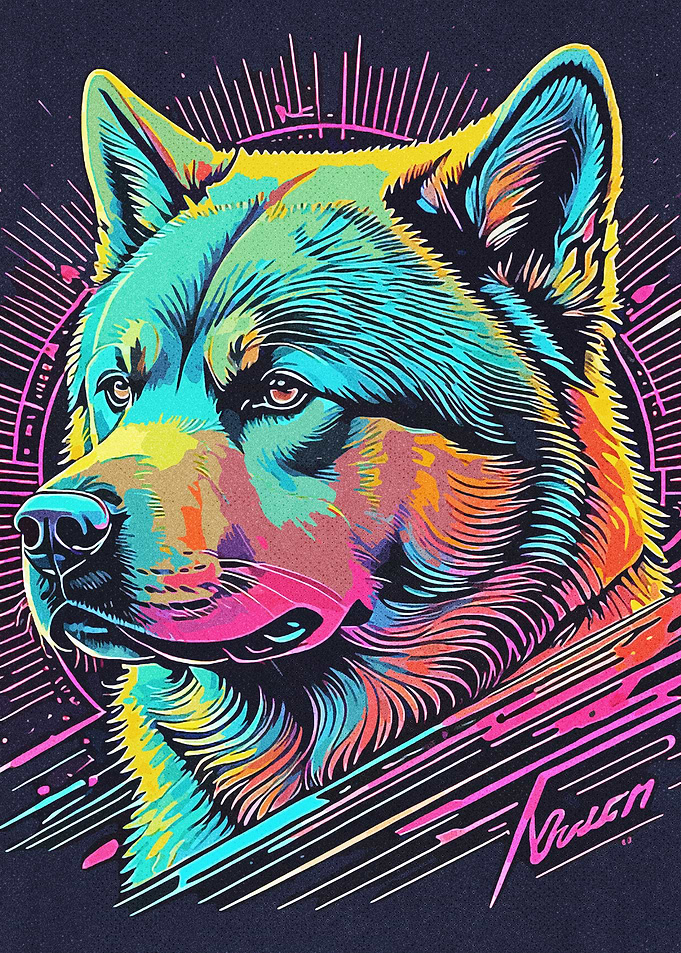 Neon wolf colorful