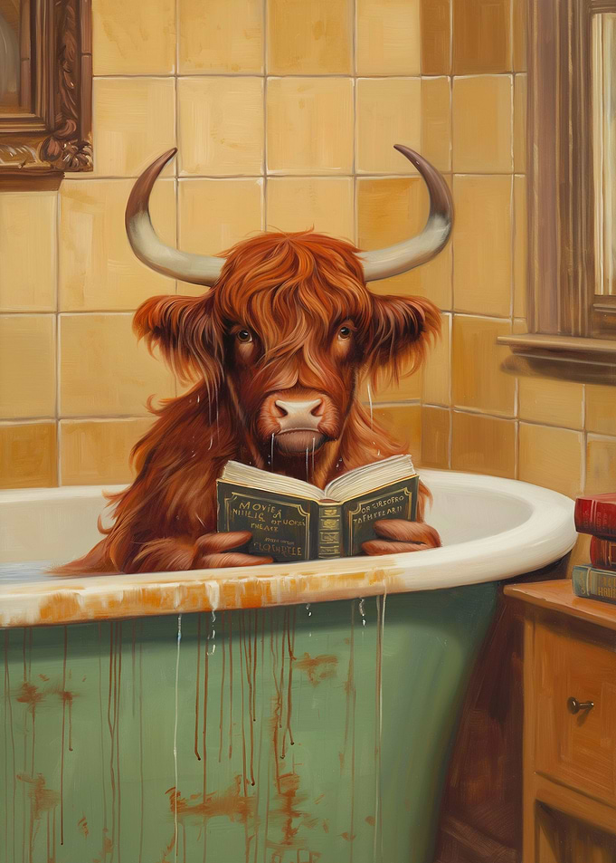 Highland Cow Reading Book