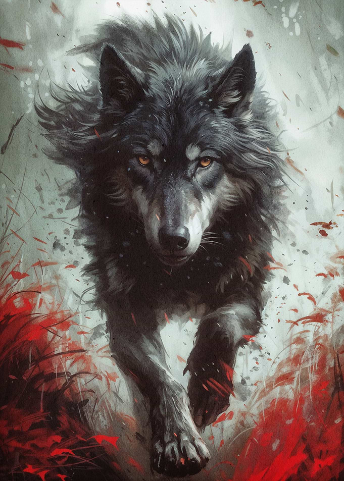 black wolf with red eyes