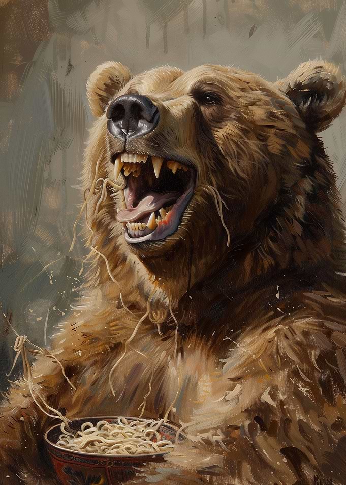 Brown Bear Eating Noodles