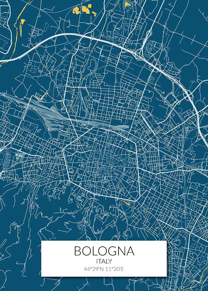 Bologna Map Blue White