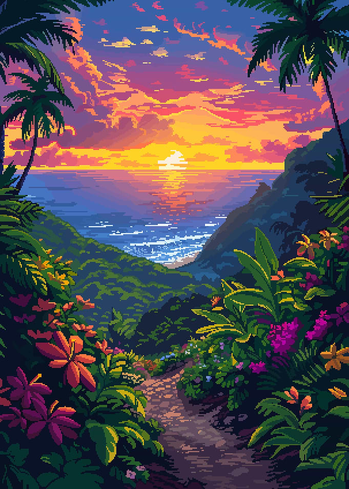 Hawaii Sunset Pixel Art