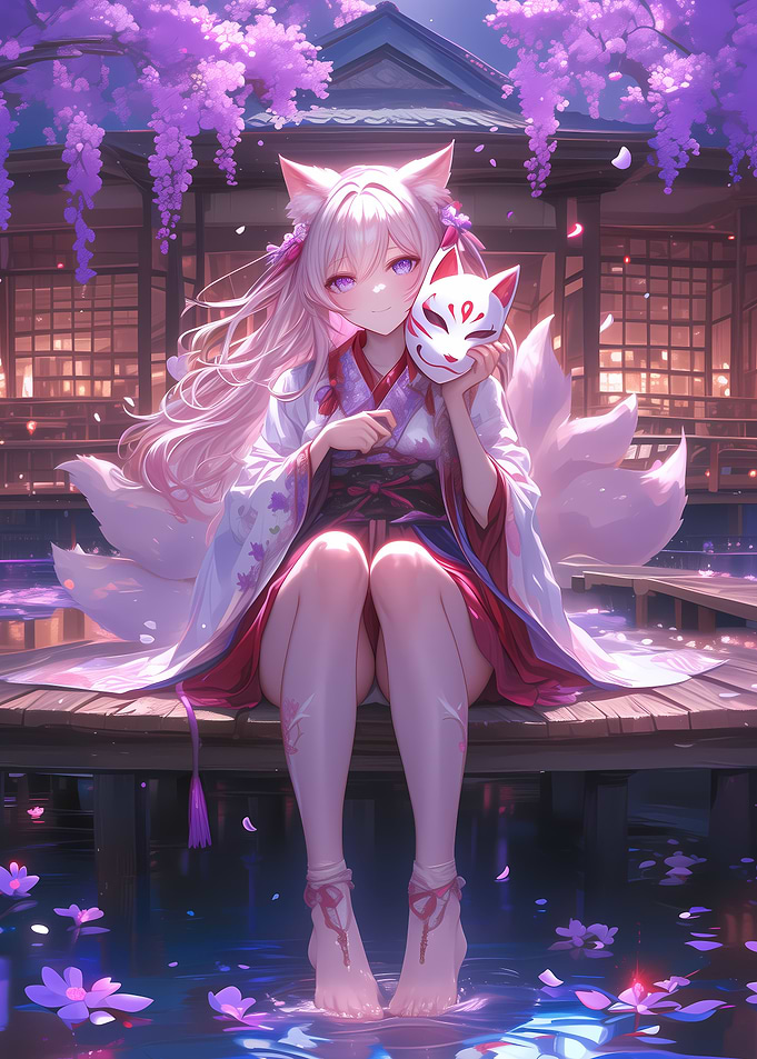 Fox Girl Moonlit Anime