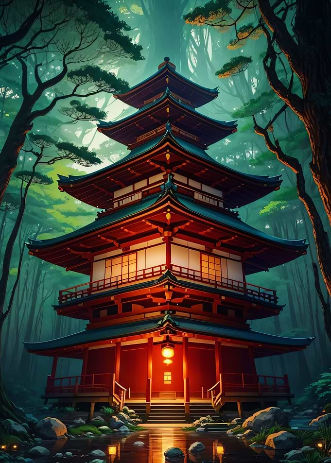 Pagoda in the Green Forest