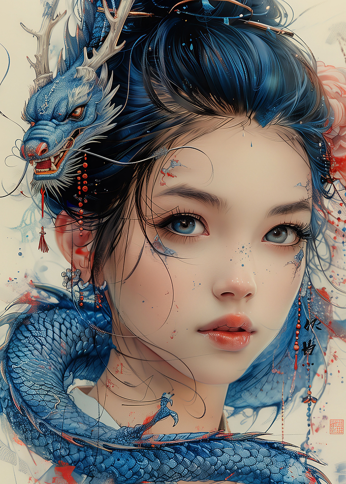 Blue geisha dragon
