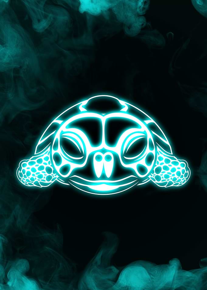 Zen Turtle Blue Neon Glow
