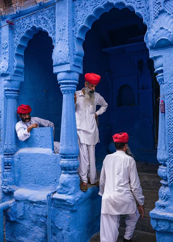 Local men at the blue city