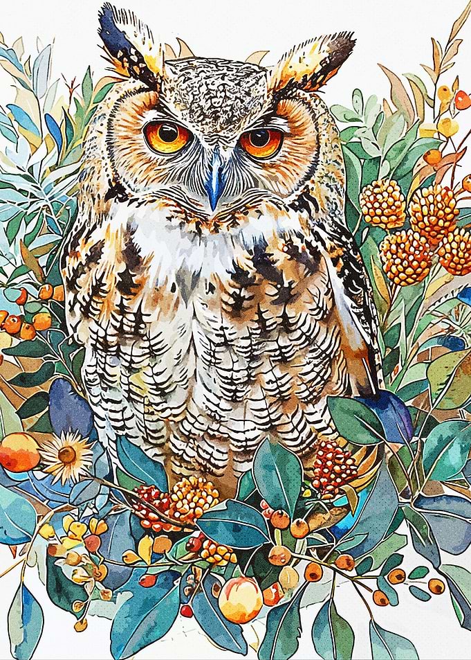 Realistic Watercolor Owl