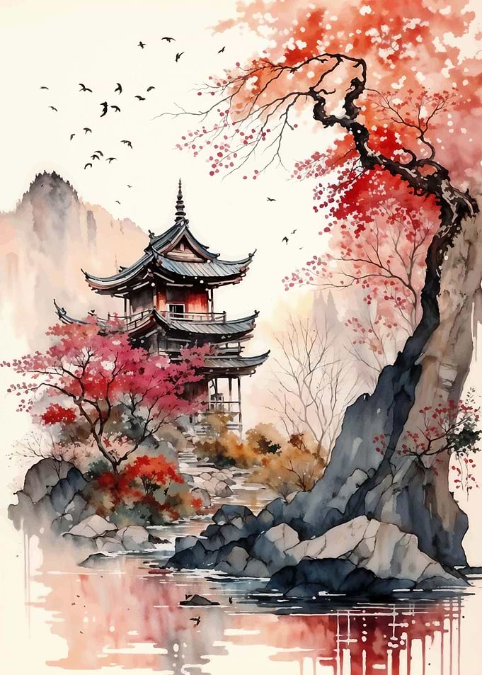 Japan Landscape Watercolor