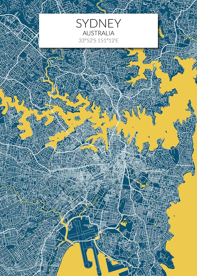 Sydney Map Blue Yellow