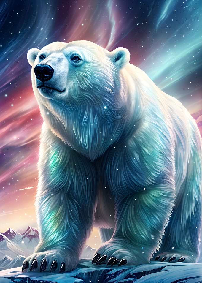 polar bear under aurora