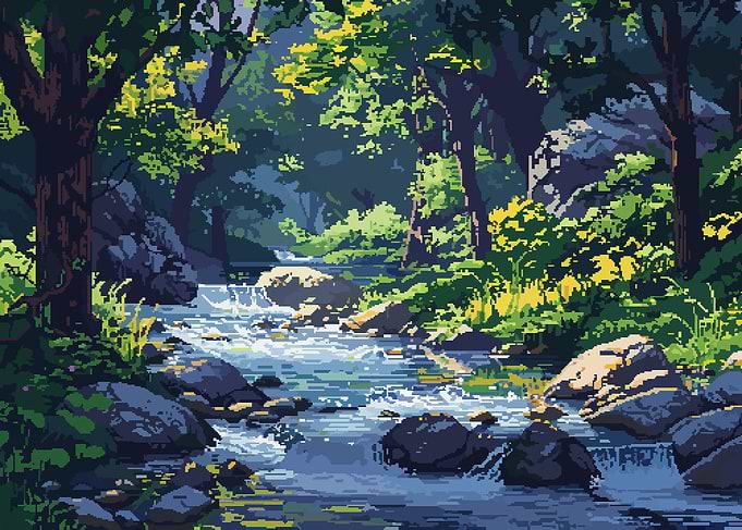 Forest River Pixel Art