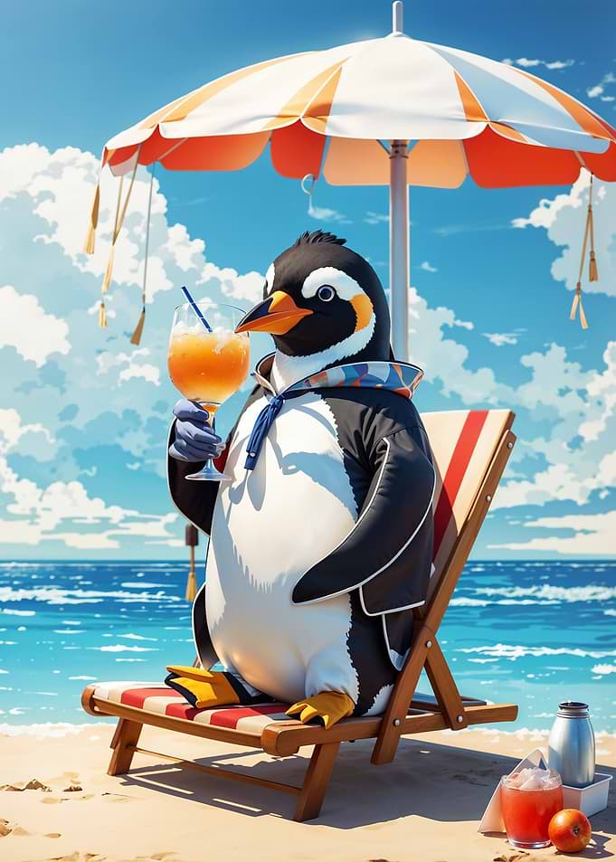 Penguin sits on the beach
