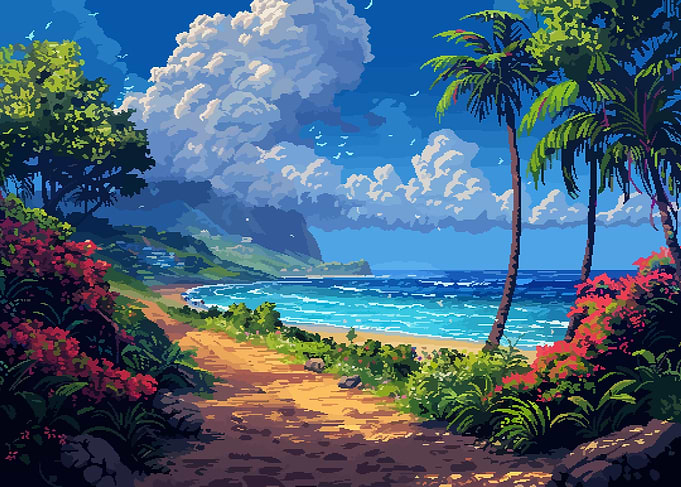 Hawaii Tropical Pixel Art