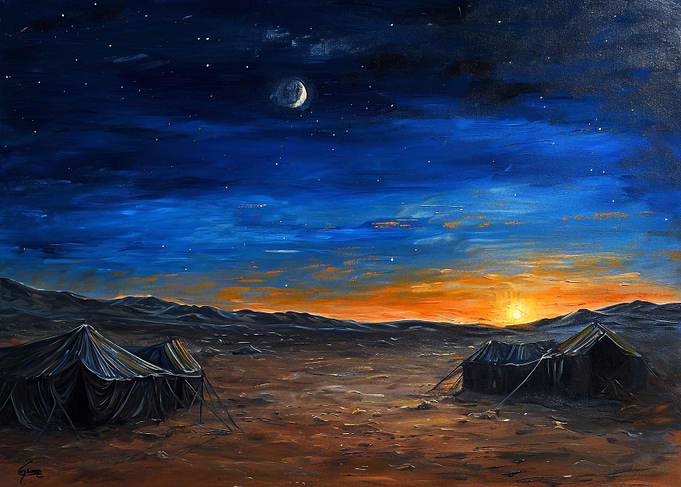 Desert nomad camp at dawn