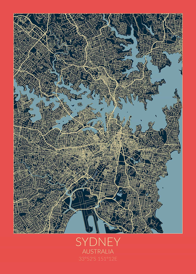 Sydney Map Red Blue