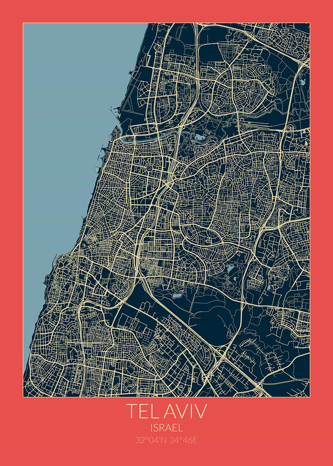 Tel Aviv Map Red Blue
