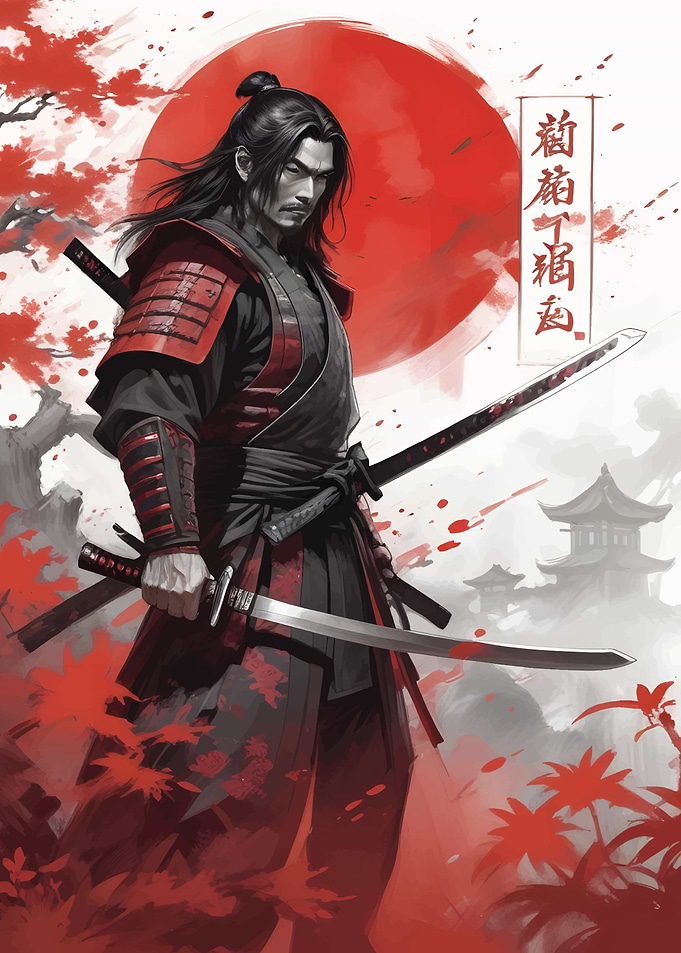 Samurai And red moon