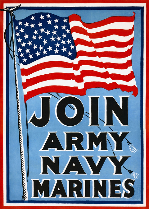 Join Army Navy Marines — vintage poster restored on metal