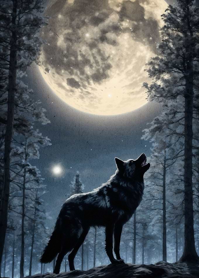 Wolf howling to the moon