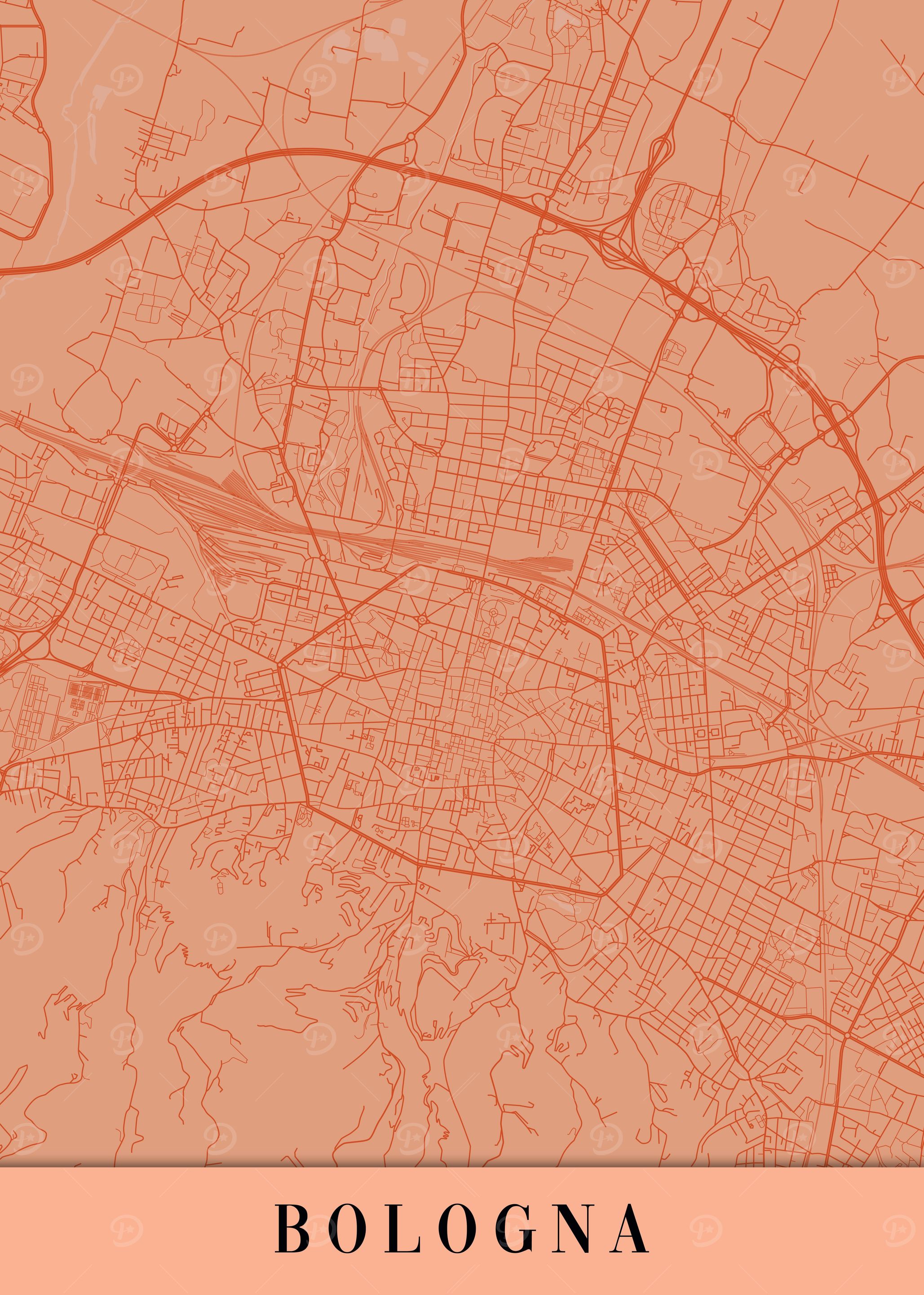 Bologna Orange Vintage Map
