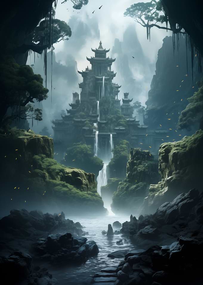Waterfall in Forest Nature