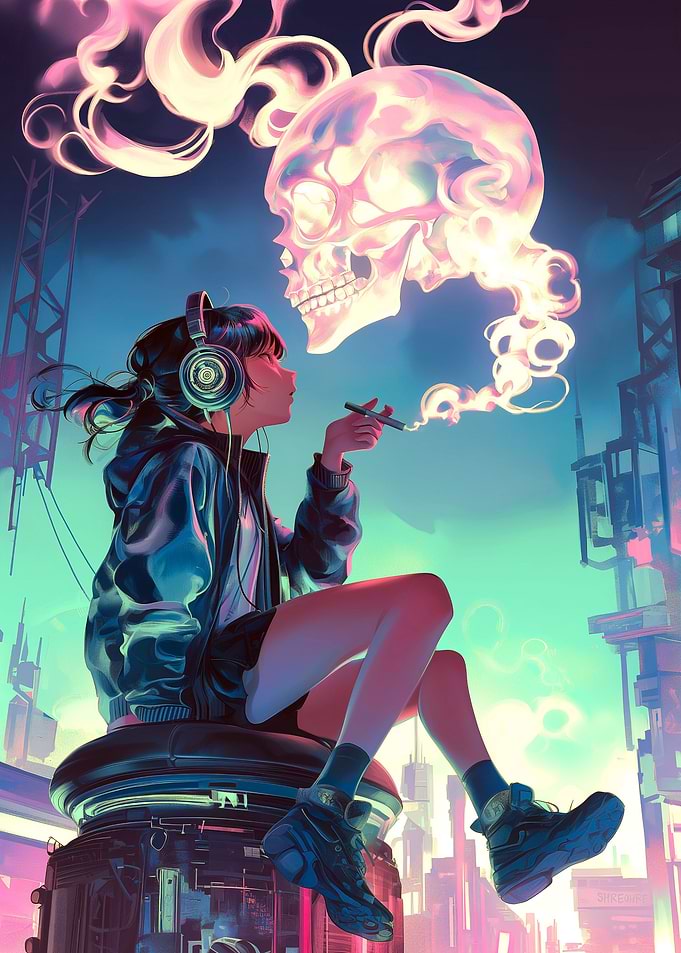 Anime Skull Smoking Girl