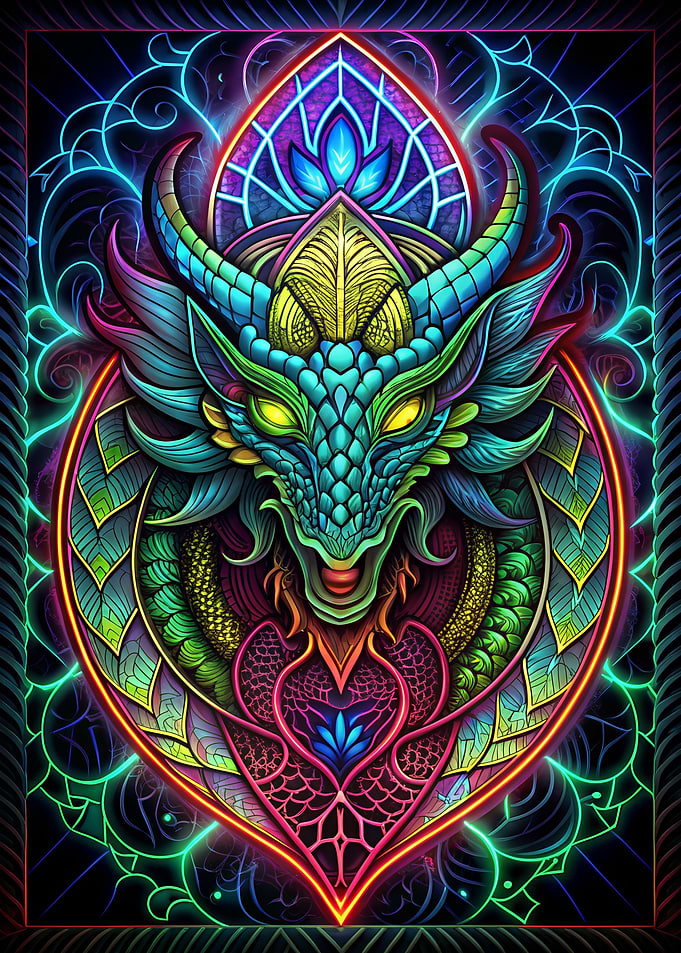 Stained Glass Dragon Neon