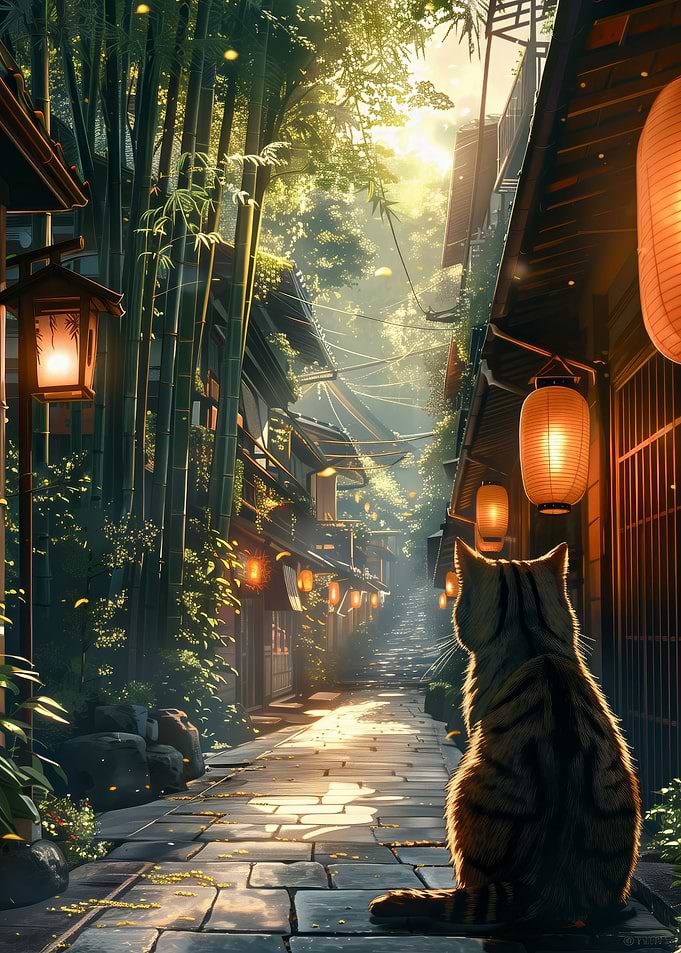 Cute cat sitting in street