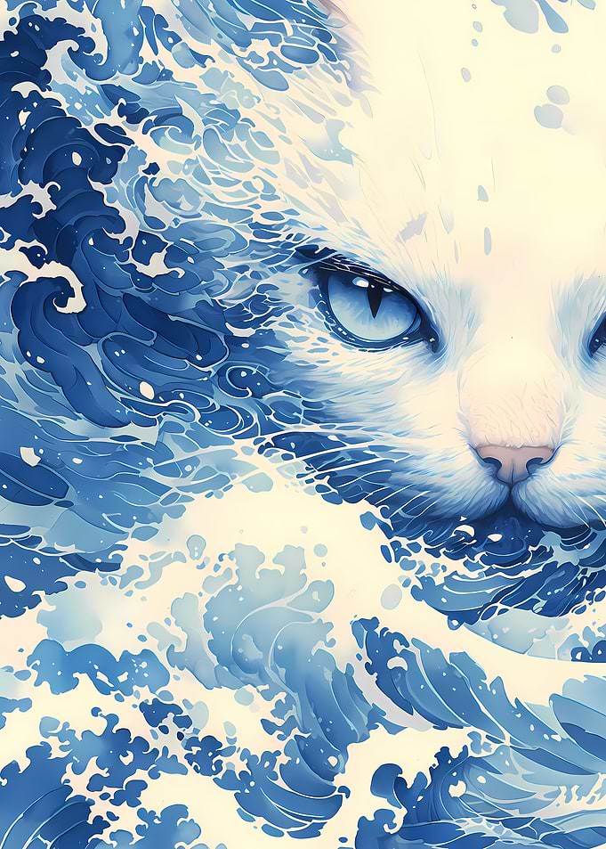 Blue Wave Cat Portrait