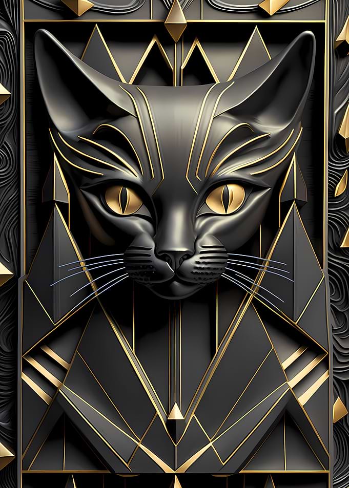 God Cat Golden Art Deco