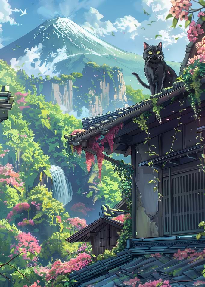 Cute Black cat at roof