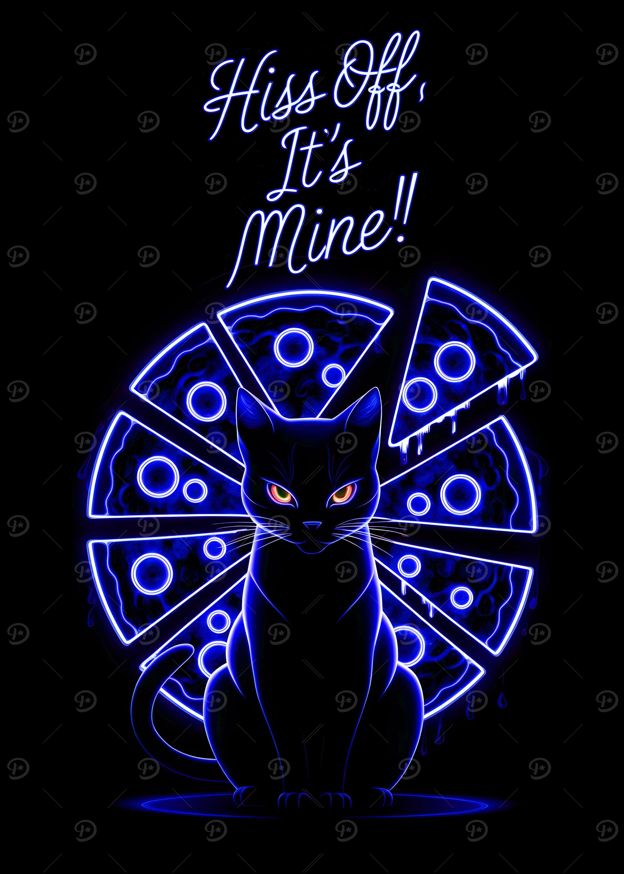 Blue Neon Pizza Cat