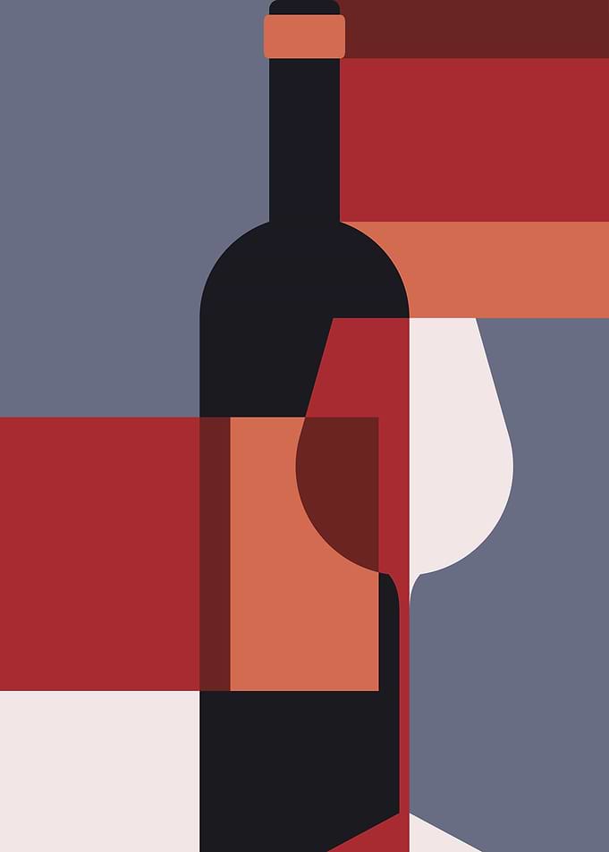 Wine bottle and glass